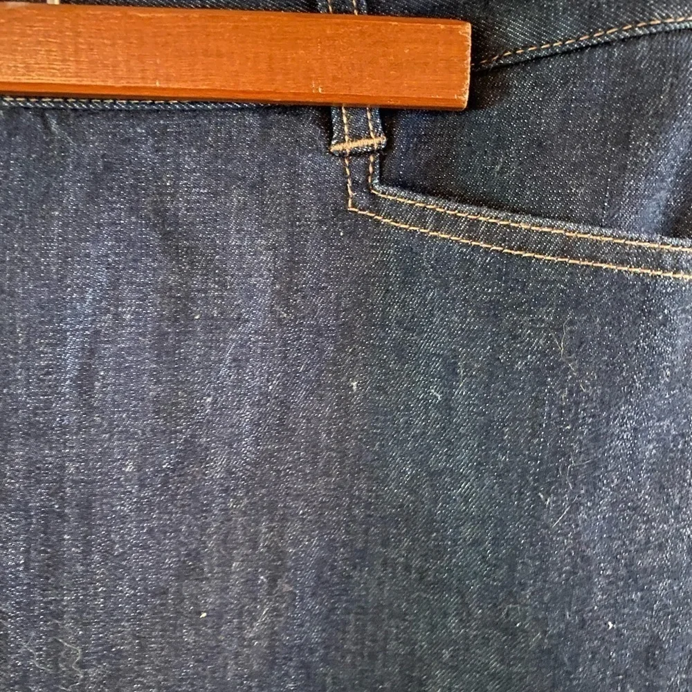 Vintage Ann Taylor Classic Dark Denim Stretch Mini Skirt Front Back Pockets EUC